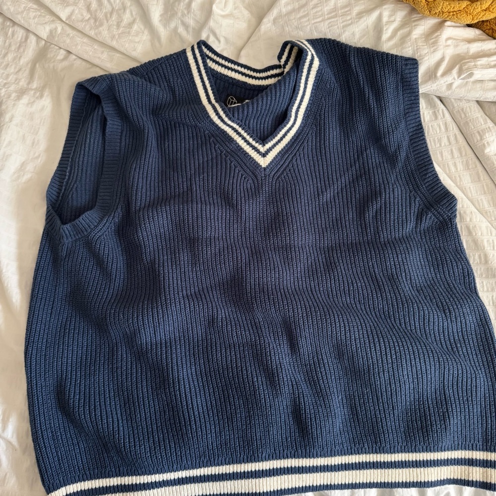 Original Use Blue V-Neck Sweater Vest with White Trim
